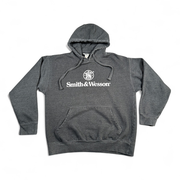 Vintage Smith Wesson Sweater Adult MEDIUM Gray Hoodie Firearms Promo Logo Y2K - Picture 1 of 8